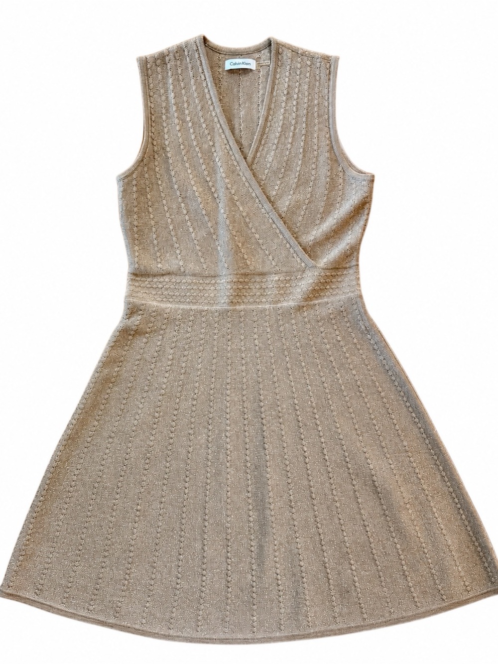 Calvin Klein Knit Sleeveless Wrap A-Line Dress in Taupe